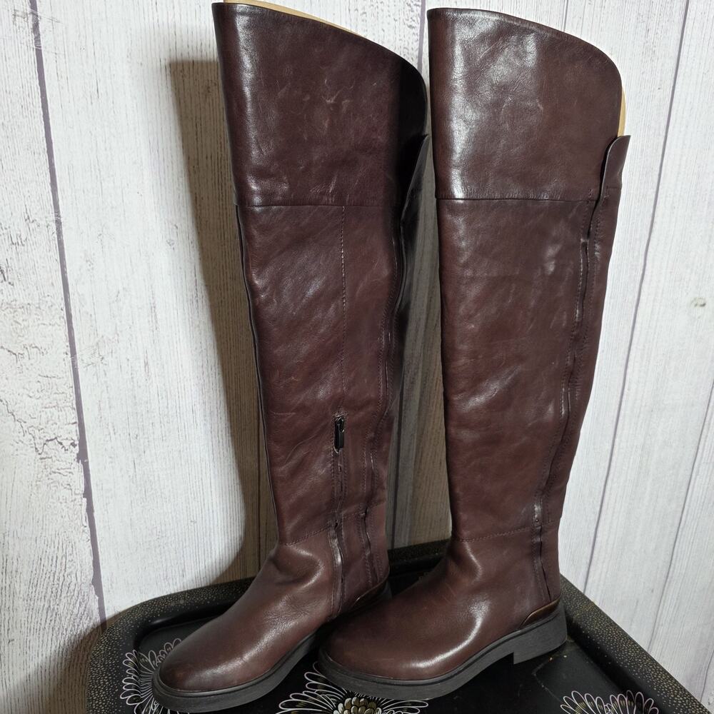 Franco Sarto Battina Brown Leather Over the Knee Boots Riding Tall - 7.5 M